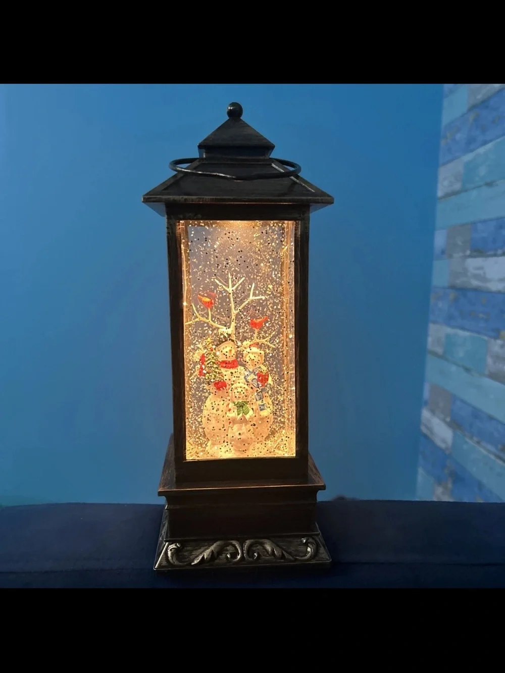 Christmas Water Glittering Snowing Globe Musical Lantern Night Light Snowman